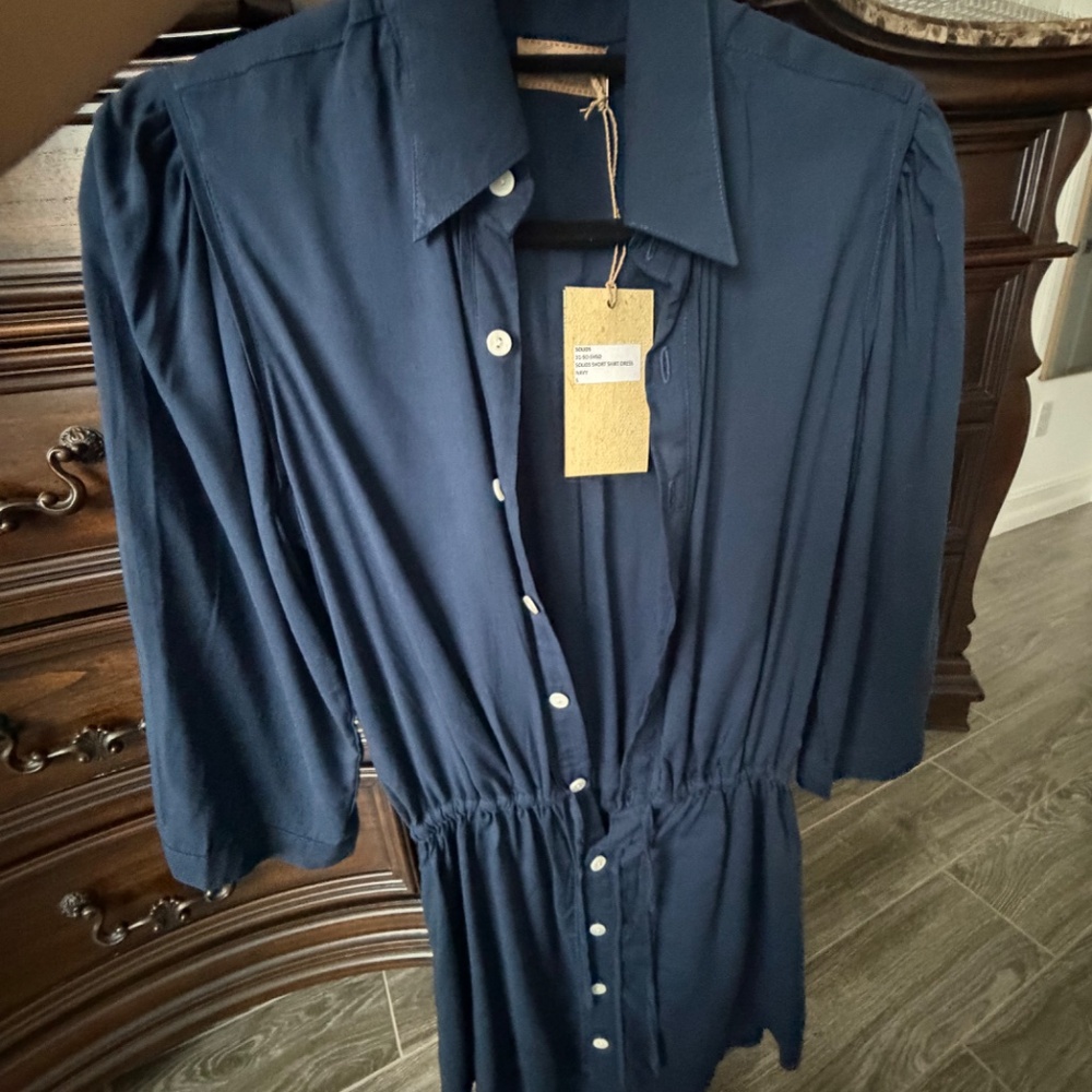 SKEMO NAVY BLUE SHIRT DRESS SIZE SMALL S - NEW WITH TAGS